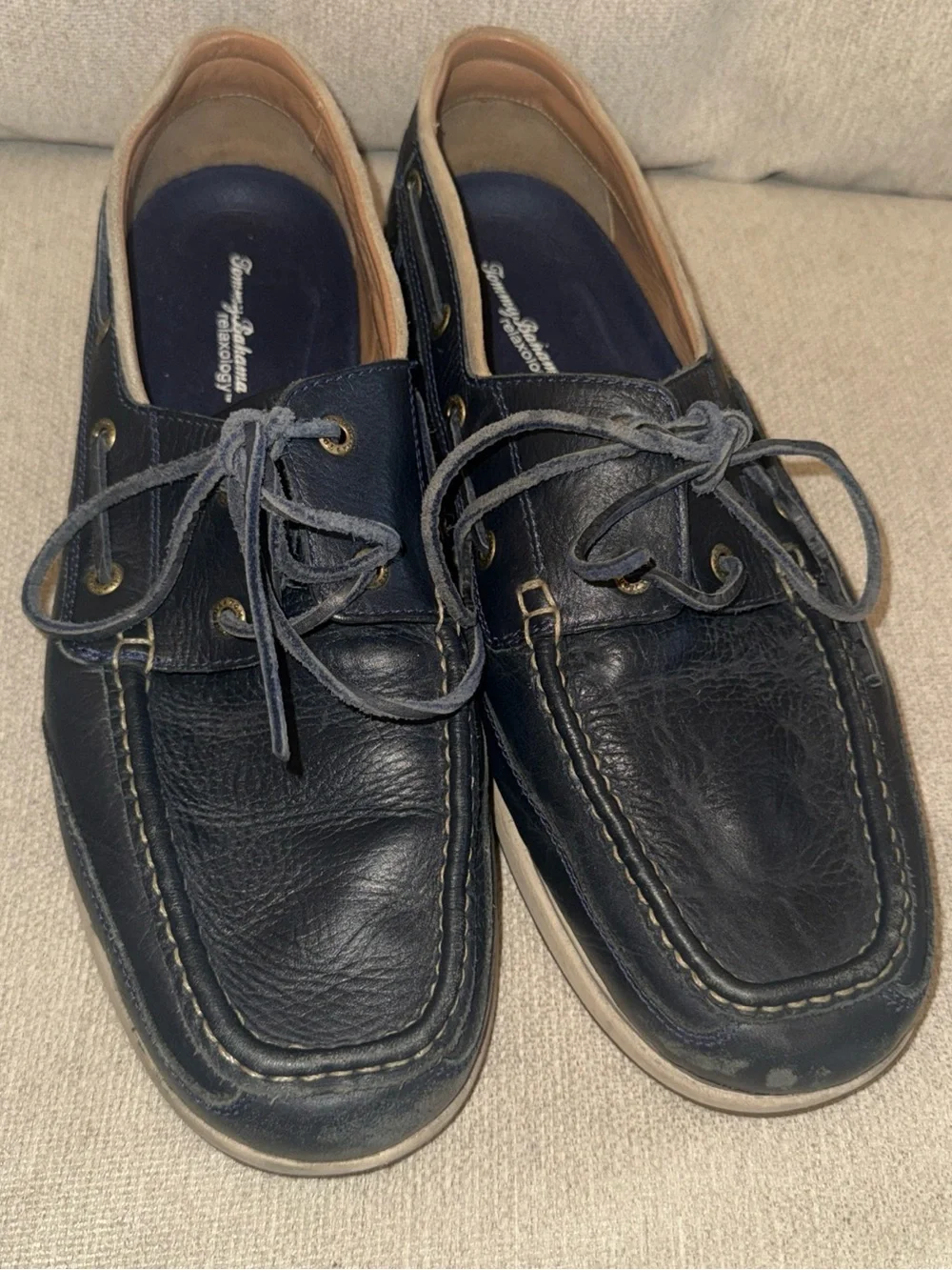 Tommy Bahama Relaxology Mens 12D Boat Shoe Navy Leather Casual Preppy TB7M00103